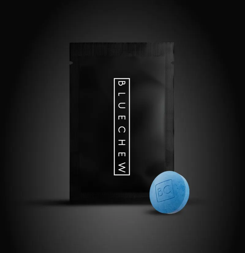 bluechew sildenafil black packet on black background