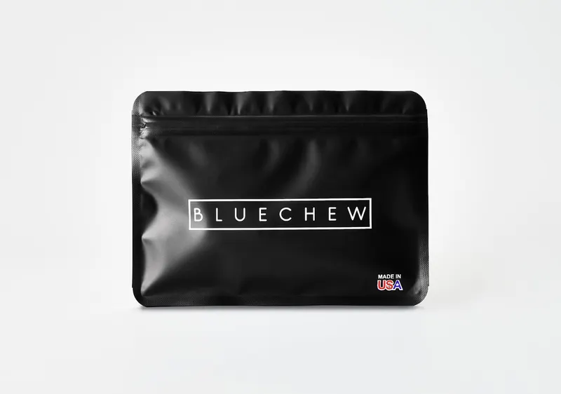black bluechew pouch on white background
