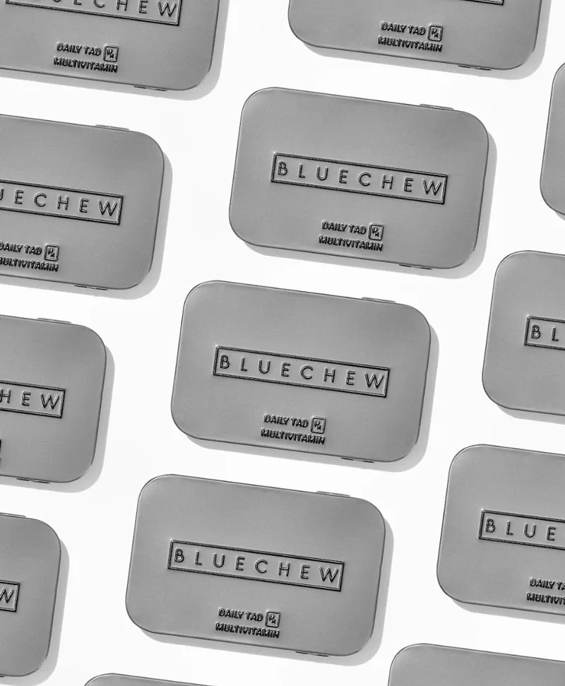 bluechew dailytad tins on white background