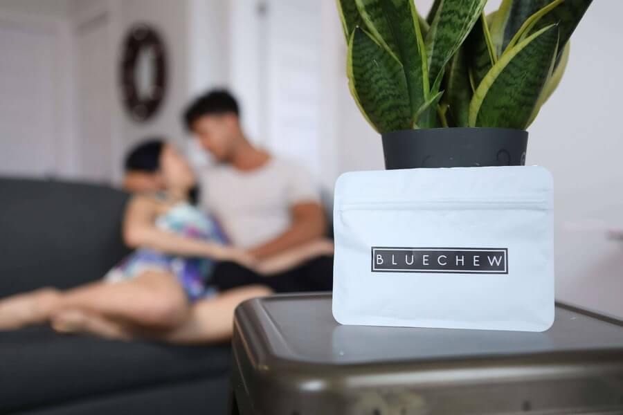 bluechew pouch on a nightstand