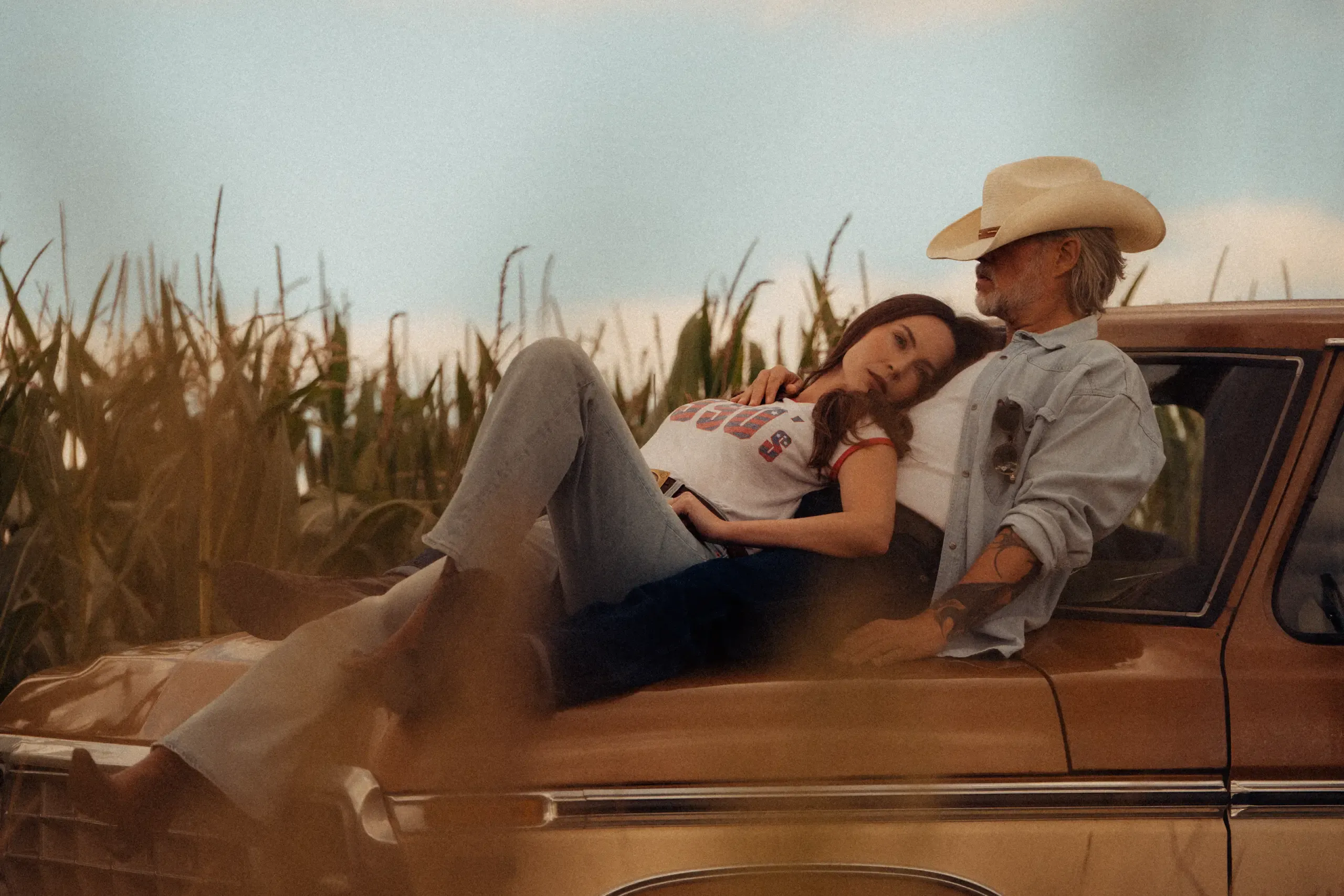 happy couple in country on boat